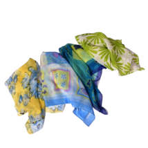 Lot of 4 Square Scarves Approximately 20x20 Yellows Blues &amp; Greens Sprin... - $10.21