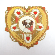 Vintage Valentine Card Die cut Dog Brown White Brittany Spaniel Puppy Re... - $7.99