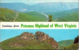 Dual View Banner Greetings From Potomac Highland WV Chrome Postcard L12 - £7.00 GBP