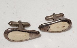 Vintage Silver 925 &amp; Sterling Stamped Kidney Shaped Cufflinks Onyx inlay 10g - £12.14 GBP
