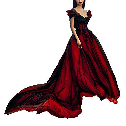 Kivary Plus Size Off Shoulder Long Gothic Black V Neck Evening Prom Dress Burgun
