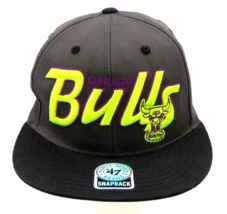 VTG Chicago Bulls 47 Brand Snapback Hat Hardwood Classics Neon Yellow Purple - £11.81 GBP