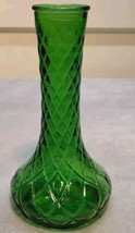 Vintage Hoosier Glass Vase Green Diamond Quilt Pattern Flower 9&quot; Vase 4095 - £13.19 GBP