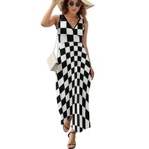 Mondxflaur Checkerboard Summer Dresses for Women V-neck Sleeveless Long Dress - £28.76 GBP+