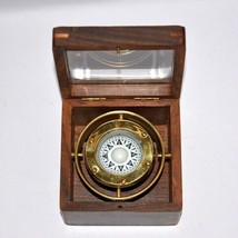 Vintage Nautical Marine Ship&#39;s Gimballed Solid Brass Compass with Wooden Box - £36.54 GBP