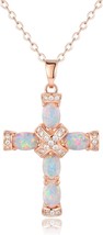 Rose Gold White Gold Plated Created Opal Cross Chain With Pendant - $35.09