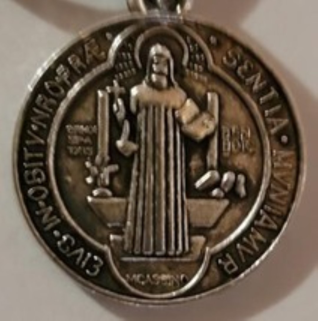 Saint benedict silver plated christianity catholic church charm necklace 1  large 