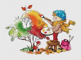 Artist Cross stitch autumn pattern pdf - Nursery embroidery magic autumn chart - £7.18 GBP