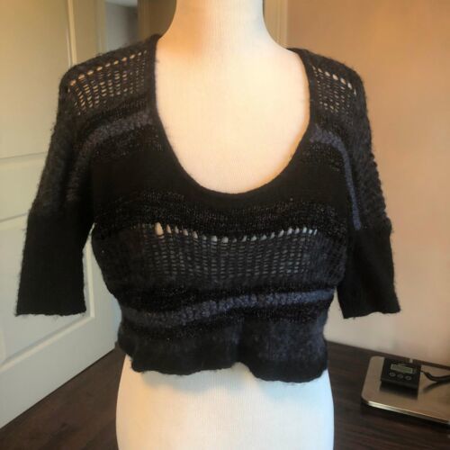 EUC FREE PEOPLE Short Sleeve Open Knit Cropped Sweater SZ S/P - £43.74 GBP