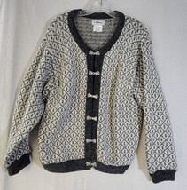 LL Bean Wool Cardigan Sweater Birdseye Metal Clasp Buttons Norwegian Vintage Med - £27.98 GBP