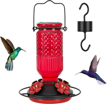 Glass Hummingbird Feeder for Outdoors Hanging, 16 OZ Humming Birds Feeders with - £23.93 GBP