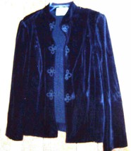 Miss Accent Black Velvet Jacket w/Rosette Loop Closure Marked size Sz 38 - £35.37 GBP