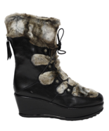 Stuart Weitzman KW23060 Black Leather Faux Fur Wedge Boot Zipper Lace 8.5 M New - $159.00