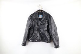 Vintage 80s Streetwear Mens 44 Distressed Faux Leather Motorcycle Jacket Black - £62.54 GBP