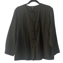 Eileen Fisher Green Silk Linen Collarless Blouse Top Womens Size Large LS - $31.80
