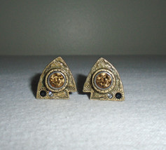 Patricia Locke Earrings Vintage Clip On Crystal Modernist Hand Signed 1980s - £43.18 GBP