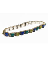 VTG 7&quot; Native American Sterling, Lapis, Malachite &amp; Olive Jasper Link Br... - £140.72 GBP