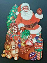 Vintage Flocked &quot; Santa Christmas Tree Toys &quot; Double sided Wall Haning 13  x  9&quot; - £13.42 GBP
