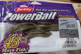 Berkley PowerBait MaxScent Flat Worm 3.6 Inch Brown Nat Shad Fishing Lure 10 Ct - £7.93 GBP