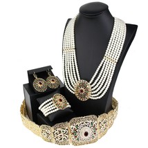 Algeria Morocco Belt Bide Wedding Jewelry Sets Multi Layer Pearl Necklace Bracel - £88.95 GBP