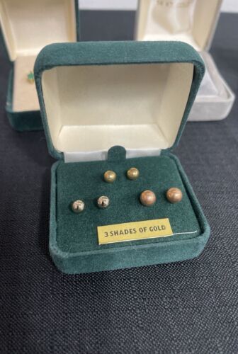 14k Gold 3-Pair - Yellow, White, and Rose Gold, Three Color Polished Ball Studs. - $173.25