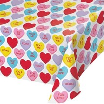 Candy Hearts Valentines Day 1 Ct Plastic Tablecover Pink Red 54x102 - £6.21 GBP