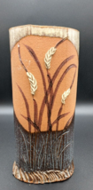 Art Pottery Vase 3D Wheat Signed Blue And Cream Color - £14.16 GBP