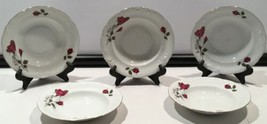 Royal Kent Red Roses Flower Rimmed Soup Cereal Bowls Poland Set of 5 - £39.07 GBP