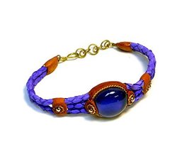 Mia Jewel Shop Round Glass Bead Cat&#39;s Eye Cabochon Braided Dyed Leather Bracelet - £14.22 GBP