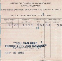 Vintage Pittsburgh Chartiers Youghiogheny Railroad Company Employee Paystub 8 - £10.35 GBP
