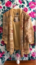 R and M Richards Size 22W Open Cardigan Top Sheer Sleeves Cream Tan Floral - £22.15 GBP