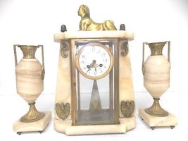 Antique French Victorian Japy Frerese Alabaster Mantel Clock W/ Sphinx - £1,107.90 GBP