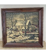 KayDee 100% Pure Linen 16x16 Wood Framed Colonial Mill Winter Scene Print - £38.77 GBP