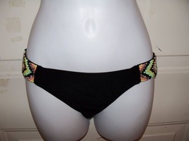 Xhilaration Black Bikini Swim Bottom W/Beads on the Side Size Small Wome... - $20.24