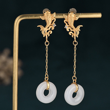 Golden Fish Imitation Jade Earrings - £15.21 GBP