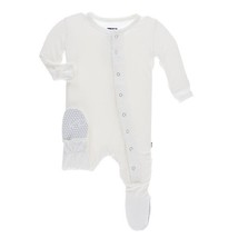 KICKEE PANTS UNISEX NATURAL BASIC FOOTIE WITH SNAPS SIZES: NB NWT - £18.48 GBP