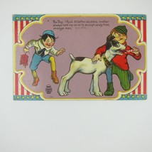 Fourth of July Postcard Boys Dog Firecrackers Stars &amp; Stripes Antique 1913 - £7.98 GBP