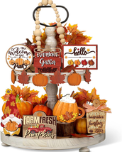 Set of 15 Fall Tiered Tray Decor Pumpkins Farmhouse Decor Autumn Maple L... - $16.37