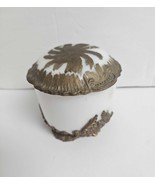 C1900 Antique Victorian Vanity Milk Glass Powder Jar Trinket Box Handpai... - €43,21 EUR
