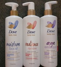 3 Dove Body Love MOISTURE/RADIANCE/AGE Body Wash/Cleanser - £31.47 GBP