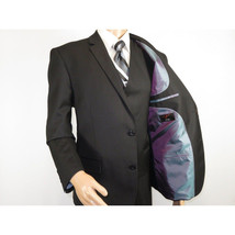 Mens Three Piece Suit Vested VITALI Soft Fabric With Sheen M3090 Black image 6