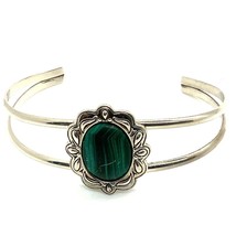 Estate Sign Carolyn Pollack Relios Sterling Silver Malachite Cuff Bracelet 7 1/2 - £75.17 GBP