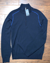 HUGO BOSS Homme Nelo 1/4 Zip Slim Fit Dk Bleu Extra Fin Laine Merino PULL S - $74.24