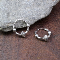 Ethnic Indian Style Oxidized 925 Pure Silver hoop hinged earrings - £30.39 GBP