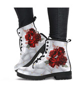 Combat Boots - Beautiful Red Roses #103 | Boho Shoes, Handmade Lace Up B... - £71.88 GBP