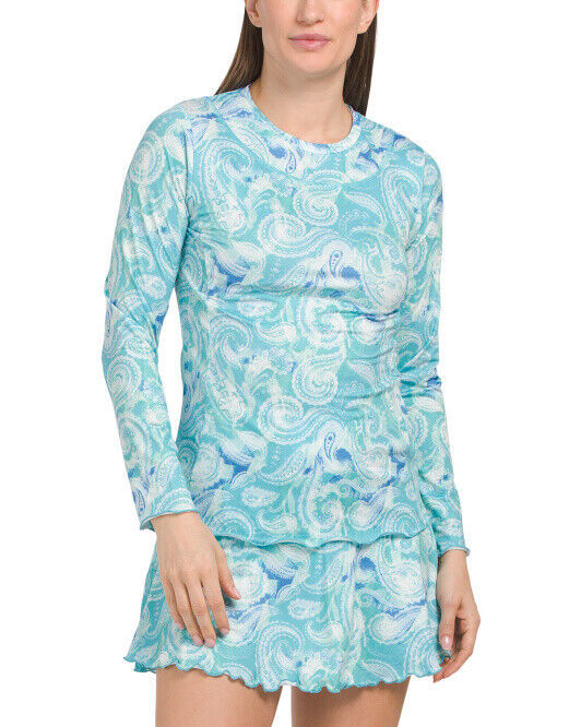 NWT X by GOTTEX Paisley Turquoise Aqua Long Sleeve Crew Neck Shirt size XL