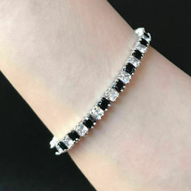 12Ct Princess Cut Black &amp; White Diamond Tennis Bracelet in 14K White Gold Finish - $360.46