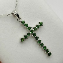1.75Ct Round Cut CZ Green Emerald Cross Pendant 14K White Gold Plated 18&quot; Chain - £80.11 GBP