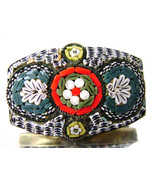 Victorian Micro  Mosaic Brooch Red Green Black Flower Leaf Italy - £35.28 GBP