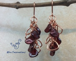 Handmade copper earrings: chainlink waterfall of rose petal beads and frames - £23.98 GBP